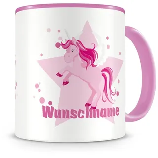 Samunshi® Kindertasse mit Namen großes rosa Einhorn Tasse Personalisierte Tasse mit Namen Kinder Kinderbecher personalisierter Text Namenstasse Kindergarten rosa 300ml