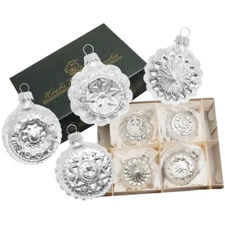 Krebs Glas Lauscha Weihnachtsbaumkugelformen Silber 4er-Set 6cm
