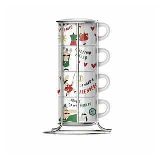Bialetti Cappuccinotassen-Set 5-tlg. mit Metallgestell, Cappuccinotasse, Cappuccino, Tasse, Bunt, TAZZ203