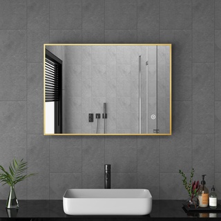 Goezes Spiegel Gold Badezimmerspiegel Schminkspiegel 50x70cm Gold Rechteckiger Metallrahmen Badspiegel Morden Dekorative Wandspiegel für Waschraum, Waschräume, Schlafzimmer, ohne LED
