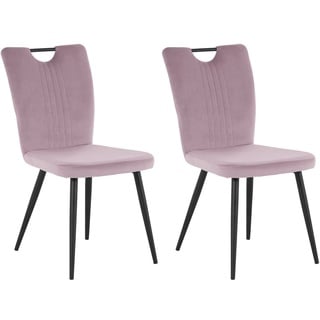 loft24 Esszimmerstuhl Suri (2er-Set), mit Griff am Rücken, Bezug aus weichem Samtstoff, Sitzhöhe 46 cm, Polsterstuhl lila