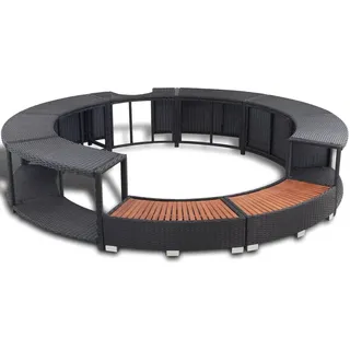 Hommdiy Umrandung mit Stauraum für Whirlpool Spa Schwimmbecken Poolumrandung Poly Rattan Schwarz Hartholz Rund Pulverbeschichteter Stahl Schwarz Schwimmbadwerbung, 41454110