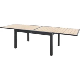 di volio Gartentisch Galipo ausziehbar 135-270 cm – Wetterfester Terrassentisch aus Aluminium für 6-12 Personen – Esstisch in Holzoptik mit verstellbaren Beinen (Beige)