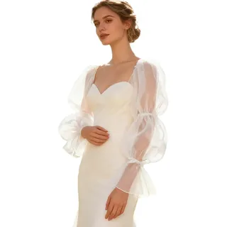 NICENEEDED 2 PCS Abnehmbare Puffy Plain Tüll Ärmel Weißes Langes Brautkleid Mit Langen Fingerlosen Rüschenärmeln Accessoire Zum Vollständigen Verbergen Für Damen