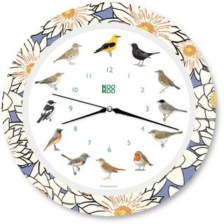 KOOKOO Singvögel Water Lily, Quarzwerk, Die Singende Vogeluhr, ist eine Uhr mit 12 heimischen Singvögeln und echten, natürlichen Vogelstimmen, 34cm