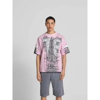 T-Shirt mit geripptem Rundhalsausschnitt, Weiss, XXL