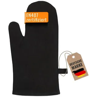 Achilles Kaminhandschuh, Entspricht Norm EN407, Mit Thermoisolierung, Ofenhandschuh aus Leder, Schutzhandschuh feuerfest, Grillhandschuh, hitzebeständiger Leder Handschuh, schwarz