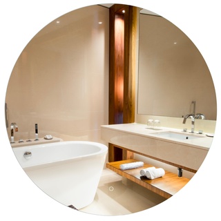 GOLD&CHROME UNIQUE DESIGN Rund Badspiegel mit Beleuchtung LED Wandspiegel mit Touchschalter Dimmbar - 3 Licht Warmweiß, Kaltweiß, Neutral - Aus Kristall - Moderner Badezimmerspiegel - 80 x 80 x 3cm