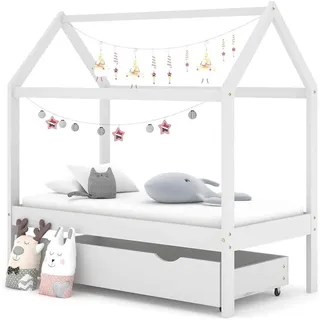 vidaXL Kinderbett mit Schublade 70 x 140 cm Kiefer massiv weiß