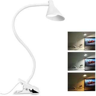Semlos LED-Leselampe, Klemmleuchte Leselampe, einstellbare Klemmlampe, Clip-Licht für Schreibtisch, 3 Farbmodi und 5 Helligkeitsstufen, 5W 5V USB-betrieben, flexibler Arm, Weiß
