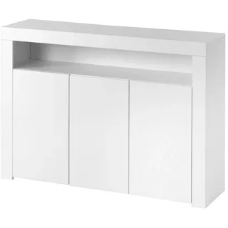 Merax Sideboard mit 3 Türen und 1 offene Fach, Hochglanz Front mit LED,Kommode mit verstellbaren Einlegeböden weiß