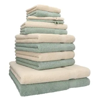 Betz Handtücher Premium Handtuch-Set 12-tlg., 100% Baumwolle (Set, 12-St), Duschtücher,Handtücher, Gästetücher, Seiftücher,Waschhandschuhe beige|grün