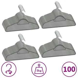vidaXL Kleiderbügel Samt Grau 100 St.
