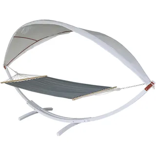 Mendler Hängematte HWC-J47 bis 200kg 420cm - weiß, grau | Hängeschaukel, Sonnendach, MVG-Holzgestell, 2 Personen