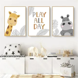 CULASIGN 3er Set Poster Kinderzimmer, Waldtiere Bilder Babyzimmer Deko Junge Mädchen, Tiere Kinderposter Set Wandbilder DIN A4 Kinderbilder ohne Bilderrahmen (ABH,40x50cm)