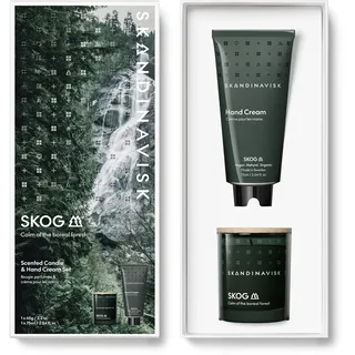 Skandinavisk SKOG 'Wald' Geschenkset mit einer Mini-Duftkerze & Handcreme, Duftnoten: Schwarzer Tee und Minzeblätter, getrocknete Äpfel und ein Hauch von gebackenem Zimt, 65 g & 75 ml.