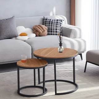 HJhomeheart Runde Satztische 2er Set, Couchtische, Groß: 60 x 60 x 45 cm, Klein: 40 x 40 x 35 cm, Dunkelbraun