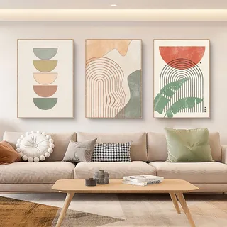 Sarah Duke 3er Beige Poster Set Abstrakt Wohnzimmer Bilder Wandbilder Moderne Leinwandbilder OHNE Rahmen Wohnzimmer Schlafzimmer Decor (Stil B,30x40 cm)