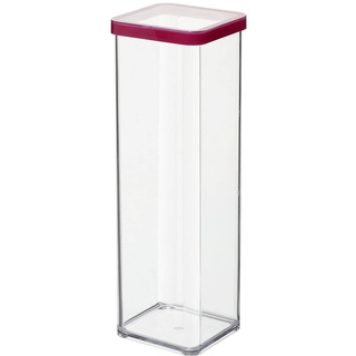 Rotho Loft quadratische Vorratsdose 2l mit Deckel und Dichtung, Kunststoff (SAN) BPA-frei, transparent/rot, 2l (10.0 x 10.0 x 28.5 cm)