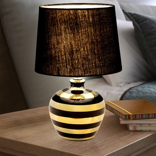 Keramik Tisch Lampe Wohn Arbeits Zimmer Beleuchtung Textil Leuchte schwarz gold Nino 52200145