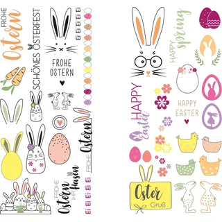 Rayher Transferfolie "Frohe Ostern", Übertragungsfolie, verschiedene bunte Designs, 2 Bogen mit Motiven und Texten, zum Übertragen auf Kerzen und glatte Gegenstände, 31661000