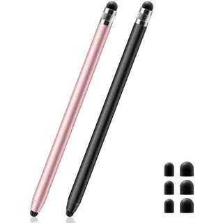 GlasFlength Tablet Stift 2er Pack Touchscreen Stift 2 in 1, Gummi Stylus mit Magnetischer Gummispitze Touch Pen für Alle Tablets für iPhone Pad Galaxy Samsung Huawei Xiaomi usw (Schwarz+Roségold)