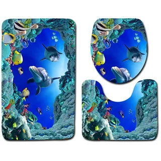 JMAHM 3 Stück Set Badematten rutschfeste Badezimmer Teppich Matte Podest Matte Wc-sitzbezug Mat (Stein)