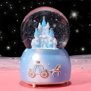Schneekugel Musik Spieluhr Castle Kristallkugel Nachtlicht Glimmerkugel Glas Glitzerkugel Schneeflocke Weihnachtskarussell Deko Traumkugel Tischdeko Geschenk für Geburtstag Weihnachten Ostern