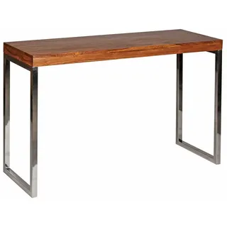 furnicato Konsolentisch 120x45x76 cm Massivholz Walnuss Finish Chrom (1-St), Handgefertigter Schreibtisch mit lackierter Oberfläche für dein Heim braun