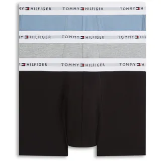 Trunk, Herren, Gr. L (52), 3 Stk., brisk blau, schwarz, ice heather, Webqualität, Obermaterial: 95% Baumwolle, 5% Elasthan, TOMMY HILFIGER UNDERWEAR, unifarben, körpernah, Unterhosen, Körpernahe Passform mit elastischem Bund