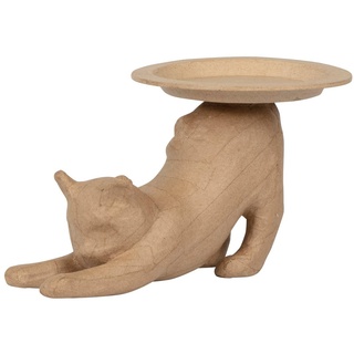 décopatch Dekofigur Tablett-Tellerhalter Katze, 22 cm x 6,5 cm x 12 cm beige