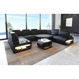 Sofa Dreams Wohnlandschaft Sofa Leder Asti U Mini, Couch, kleines U Form Ledersofa mit LED, Designersofa schwarz