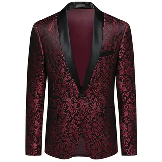 Allthemen Smokingsakko Herren Sakko Bunt Jacquard Glitzer Smokingjacke für Hochzeit rot 50