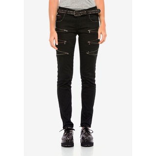 Slim-fit-Jeans CIPO & BAXX Gr. 28, Länge 34, silberfarben (schwarz, silberfarben) Damen Jeans Röhrenjeans