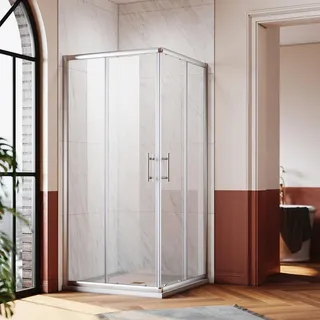 SONNI Eckdusche Duschkabinen Eckeinstieg Doppel Schiebetüren Dusche BxT: 70x70 cm, ESG Glas Schnellfreigabefunktion Spritzwasserschutz, Höhe 185cm - Silber
