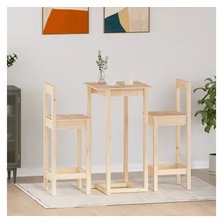 furnicato Bargruppe Bar-Set aus massivem Kiefernholz, 60x60x110 cm, naturfarben, (1-tlg), Rustikale Bistro-Sitzgruppe mit zwei Hockern und stabiler Platte braun