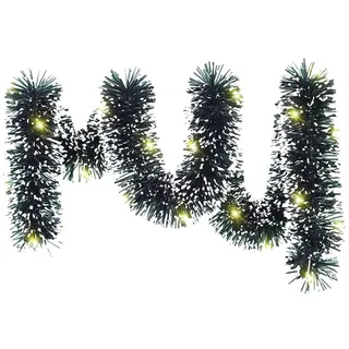 5m Weihnachtsgirlande Treppe mit Beleuchtung und Timer, Girlande Weihnachten Aussen, Weihnachtsgirlanden Kamin, Beleuchtete Weihnachtsdeko Girlande Outdoor Grün Rot Schnee