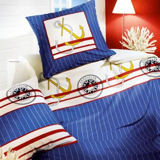 Kaeppel Mako-Satin Bettwäsche Anker marine 135x200 cm + 80x80 cm - blau