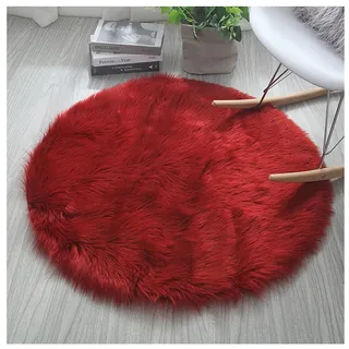 Rutschfest Runde imitierende flauschige Teppiche aus Kunstpelz Schlafzimmer Bettseite Wohnzimmer Kinderzimmer Bequeme Teppich Sitzauflage Teppiche aus weichem Plüsch für Dekoration Weinrot 90cm