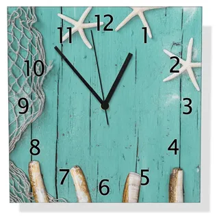 Wallario Design Wanduhr Maritime Dekoration aus Echtglas, Größe 30 x 30 cm - Türkis