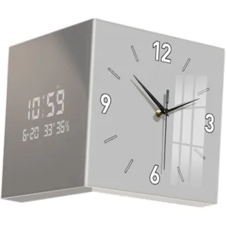perfk Doppelseitige Eckuhr Ornament Indoor Vielseitige Display Wandmontierte Wanduhr mit Licht für die Küchenterkrankung im Klassenzimmer, Grau