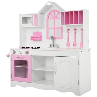 COSTWAY Spielküche Kinderküche, 32 x 106,5 x 109 cm, rosa & weiß rosa