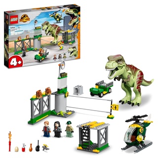 LEGO Jurassic World T. Rex Ausbruch, Dinosaurier-Spielzeug ab 4 Jahren, Set mit großer Dino-Figur, Hubschrauber, Flughafen und Spielzeugauto, Geschenk für Fans der Jurassic Park-Filme 76944
