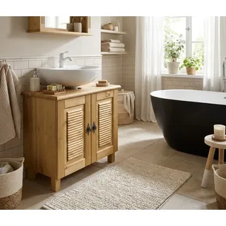 Waschbeckenunterschrank OTTO HOME "Rauna", braun (natur), B:64cm H:60cm T:39cm, Massivholz, Schränke, Waschbeckenunterschrank, aus massiver Kiefer, Breite 64 cm, Rillenoptik, made in EU