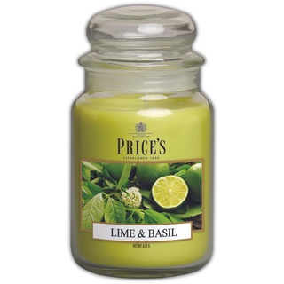 Price's - Limette & Basilikum große Duftkerze im Glas – süßer, leckerer, hochwertiger Duft – lang anhaltender Duft – bis zu 150 Stunden Brenndauer