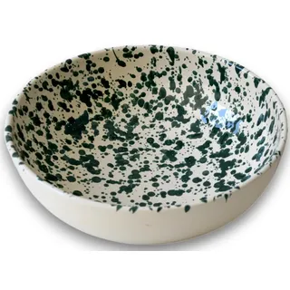 Colì Schale Majolika Salatschüssel große Keramikschale Durchmesser 30 Höhe 11 cm Design grüne Spritzer Tau