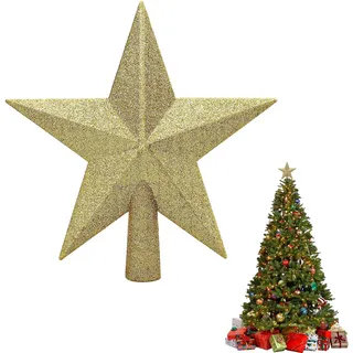 VIKY Glitzer Weihnachtsbaumspitze Stern,Christbaumspitze 20cm,Gold Christmas Decorations,Sterne Plastik Christmas Tree Topper,Stern Weihnachtsbaumspitze für Weihnachten Dekoration,Silvester Party Deko