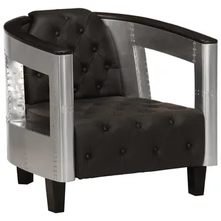 vidaXL Sessel Fernsehsessel Relaxsessel Loungesessel Clubsessel Cocktailsessel Ledersessel Armlehen Stuhl Sofa Couch Wohnzimmer Schwarz Echtleder Alu