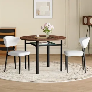 STILVORA Runder Tisch-Set mit 2 weißen Sesseln aus PolyurethanMaterial mit gebogener Rückenlehne, Esszimmerstühle aus Polyurethanmit 100 cm Durc... - Weiß