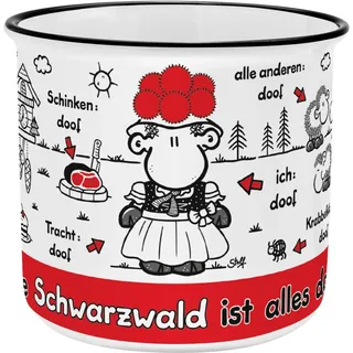 Sheepworld Tasse mit Spruch Ohne Schwarzwald ist alles doof | Kaffeetasse, New Bone Porzellan, 35 cl | Geschenk Freunde, lustiges Geschenk | 61527